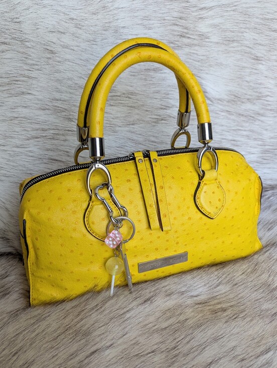 Coccinelle Handbags - Coccinelle Bright Yellow Ostrich Embossed Convertible Satchel Crossbody Bag